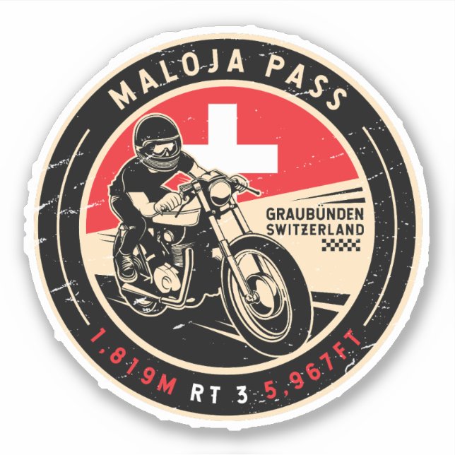 Pegatina Paso de Maloja | Suiza | Motocicleta (Anverso)