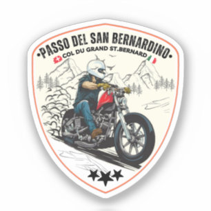Pegatina Paso de San Bernardino en moto Alpes suizos