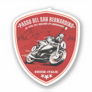 Pegatina Paso de San Bernardino en moto Alpes suizos