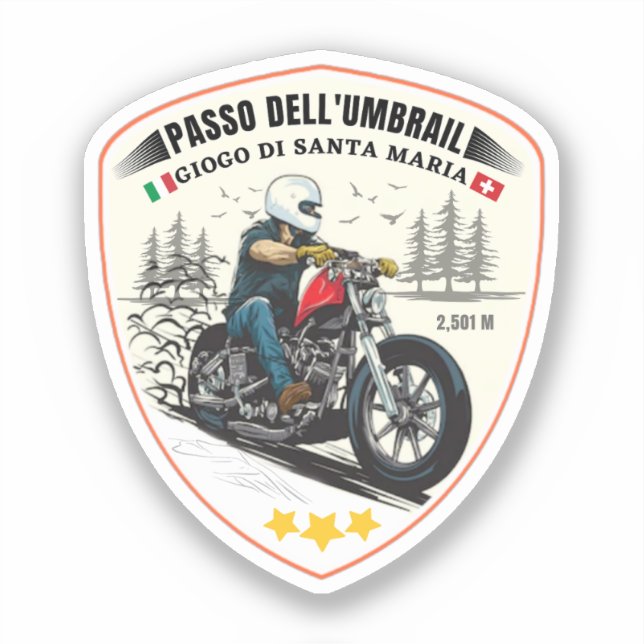 Pegatina Paso de Umbrail frontera Italia-Suiza Alpes (Anverso)