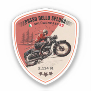 Pegatina Paso del Spluga montañas italo suizas moto