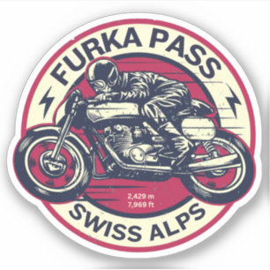 Pegatina paso furka - viaje por carretera de montaña suiza