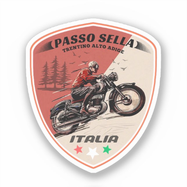 Pegatina paso Sella motocicleta montañas italianas (Anverso)