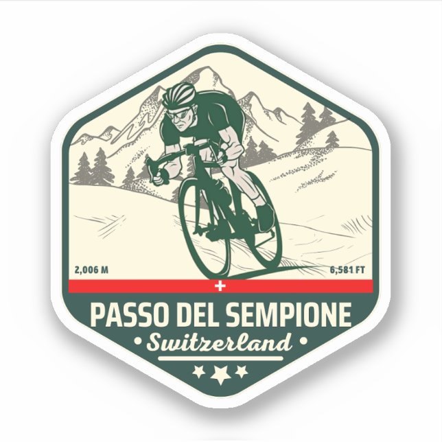 Pegatina Passo del Sempione en bicicleta sobre las montañas (Anverso)