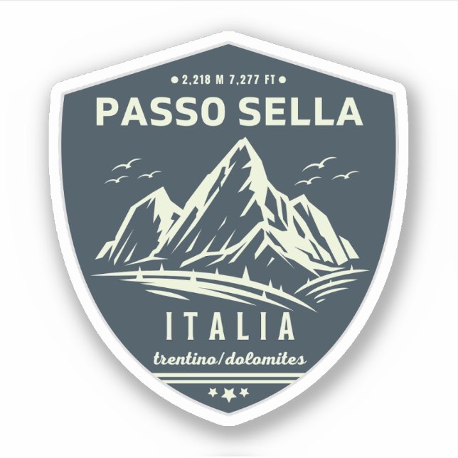 Pegatina passo Sella viaje en moto a las montañas italianas (Anverso)