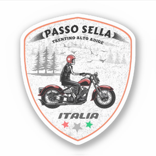 Pegatina passo Sella viaje en moto a las montañas italianas (Anverso)