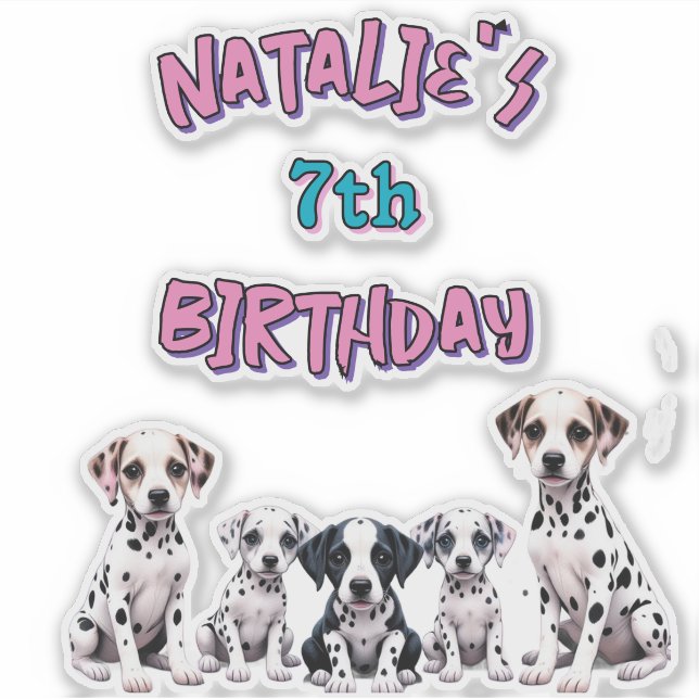Pegatina Pastel Dalmatian Dogs Birthday Party (Anverso)