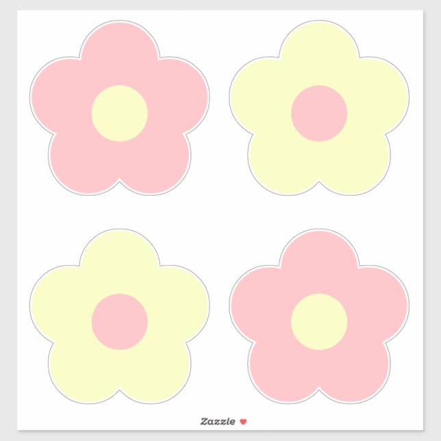 Pegatina Pastel danés 4 Flores retro rosadas rosadas (Hoja)