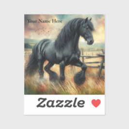 Pegatina Pastel de Caballo Negro Fresian Valla Rústica