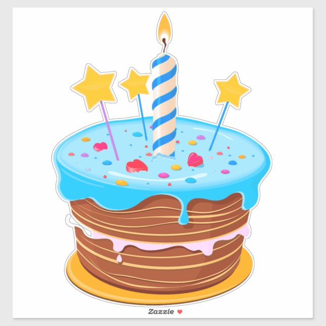 Pegatina Pastel de Cumpleaños Colorido con Velas (Hoja)