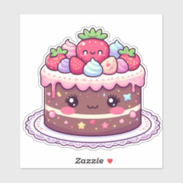 Pegatina pastel de cumpleaños de kawaii con chocolate