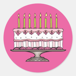 Pegatina Pastel de Cumpleaños Rosa