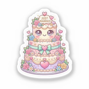 Pegatina Pastel Flora de Tarta de Boda Kawaii Casados