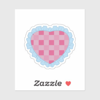 Pegatina Pastel Pink and Blue Retro Gingham Heart Graphic 