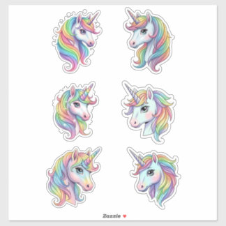 Pegatina Pastel Rainbow Unicorn Faces Vinyl Sticker