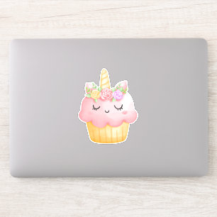 Pegatina Pastel rosa dulce Unicornio con Rosas