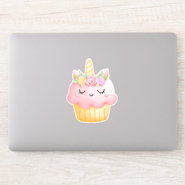 Pegatina Pastel rosa dulce Unicornio con Rosas (Ordenador)