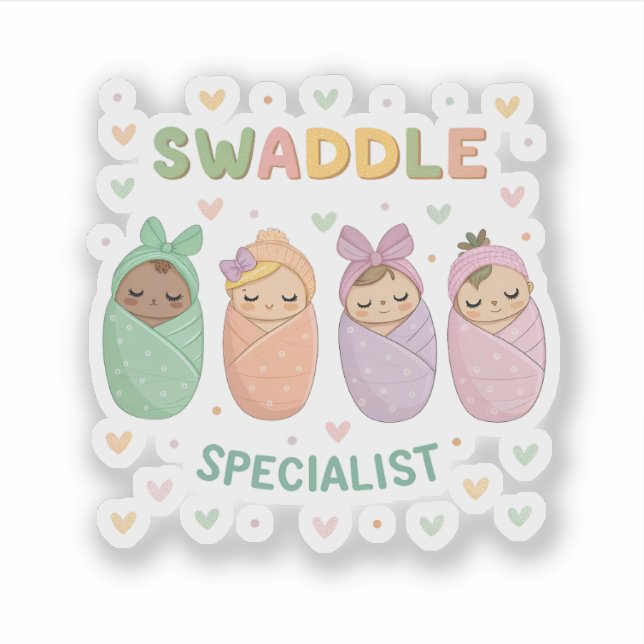 Pegatina Pastel Swaddled Babies Cute Nursery Art (Anverso)