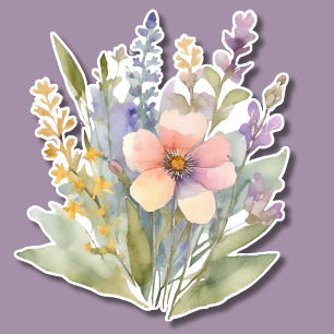 Pegatina Pastel Watercolor Bohemian Bouquet impermeable
