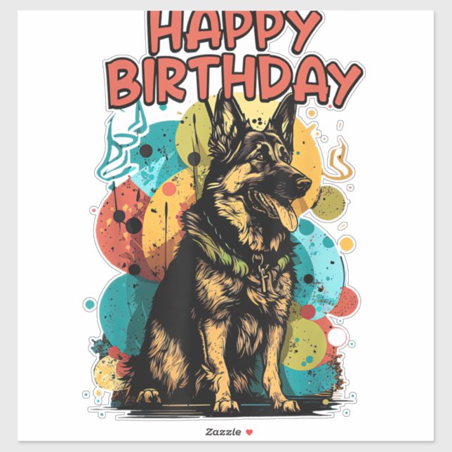 Pegatina Pastor Alemán Perro Pastor Feliz Cumpleaños Fiesta (Hoja)