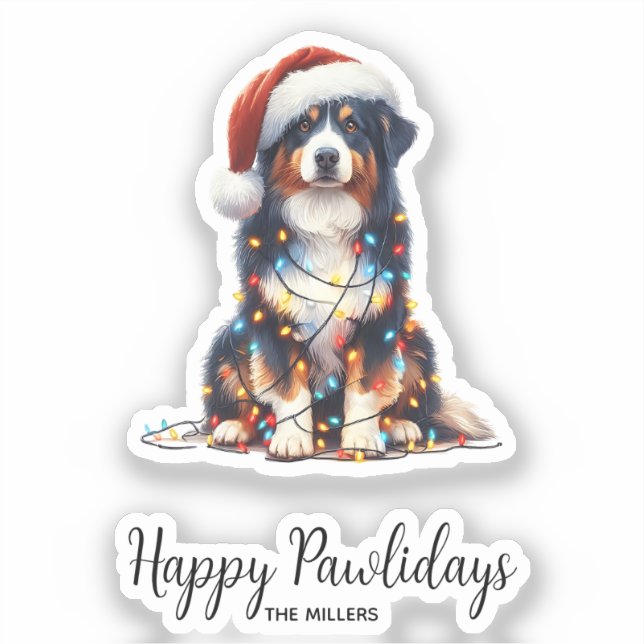 Pegatina Pastor australiano envuelto en luz de Navidades (Anverso)