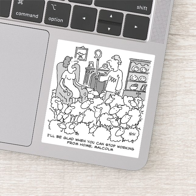 Pegatina Pastor trabajando desde casa con su oveja (Detalle)