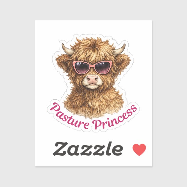 Pegatina Pasture Princess Cute Funny Highland Cow (Hoja)