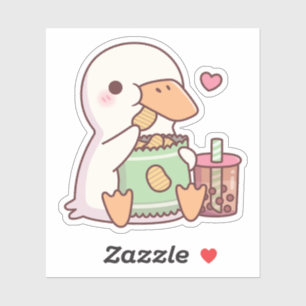 Pegatina Pato Adorable Ama Papas Fritas Y Té De Boba