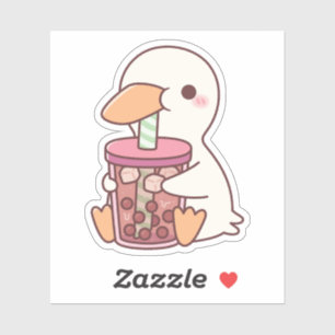Pegatina Pato Adorable Bebiendo Té de Boba