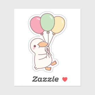 Pegatina Pato blanco lindo con globos