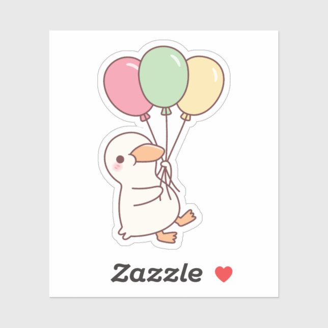 Pegatina Pato blanco lindo con globos (Hoja)