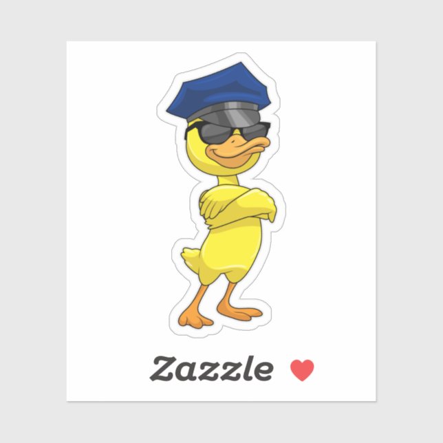 Pegatina Pato como oficial de policía con gorro de policía (Hoja)