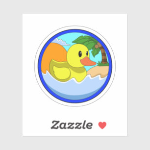 Pegatina Pato en la playa con palmeras.PNG