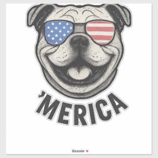 Pegatina Patriotic Bulldog 'MERICA � USA Flag Sunglasses De