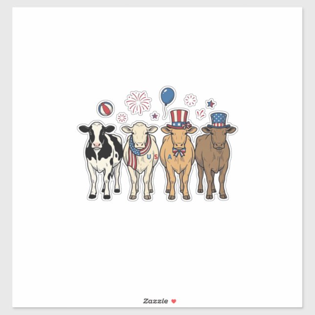 Pegatina Patriotic Cow Lineup Vintage Vector Shirt Design_1 (Hoja)
