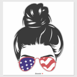Pegatina Patriotic Messy Bun Sticker – USA Flag Sunglasses