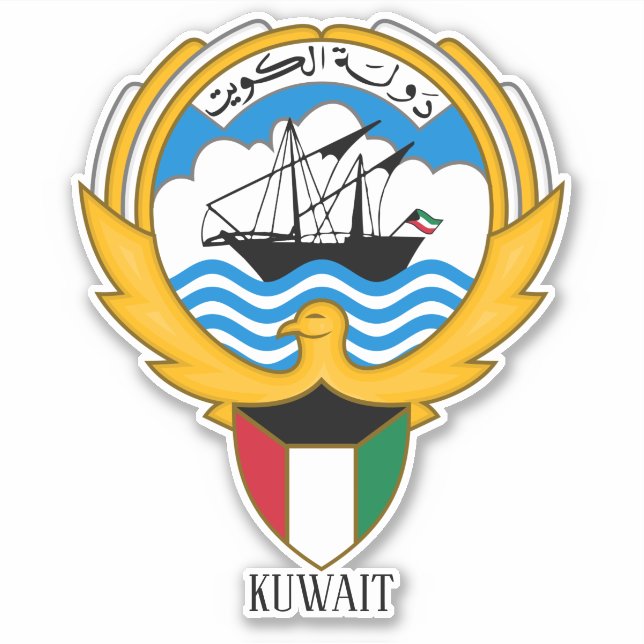 Pegatina Patriótico del Emblema Nacional de Kuwait (Anverso)