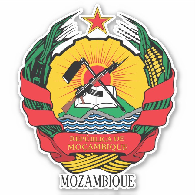 Pegatina Patriótico del Emblema Nacional de Mozambique (Anverso)
