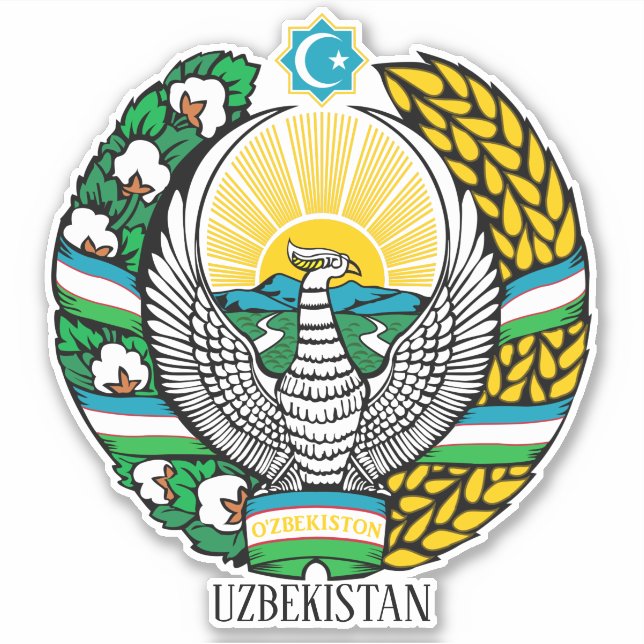 Pegatina Patriótico del Emblema Nacional de Uzbekistán (Anverso)