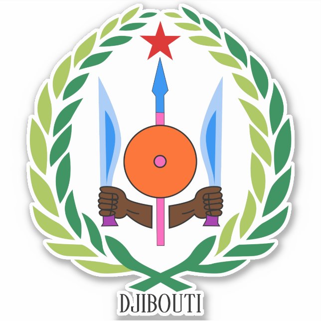 Pegatina Patriótico del Emblema Nacional de Yibuti (Anverso)
