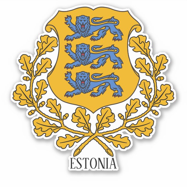 Pegatina Patriótico Del Escudo De Armas De Estonia (Anverso)