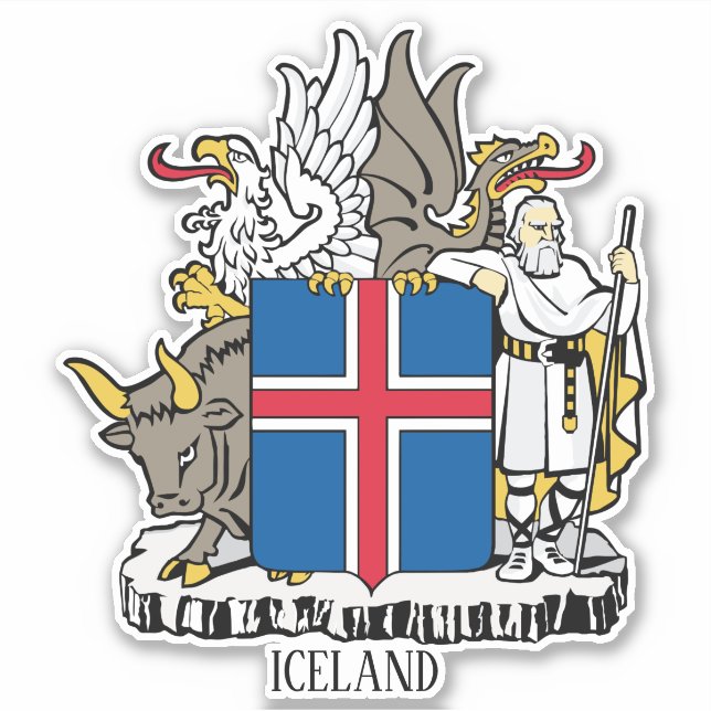 Pegatina Patriótico Del Escudo De Armas De Islandia (Anverso)