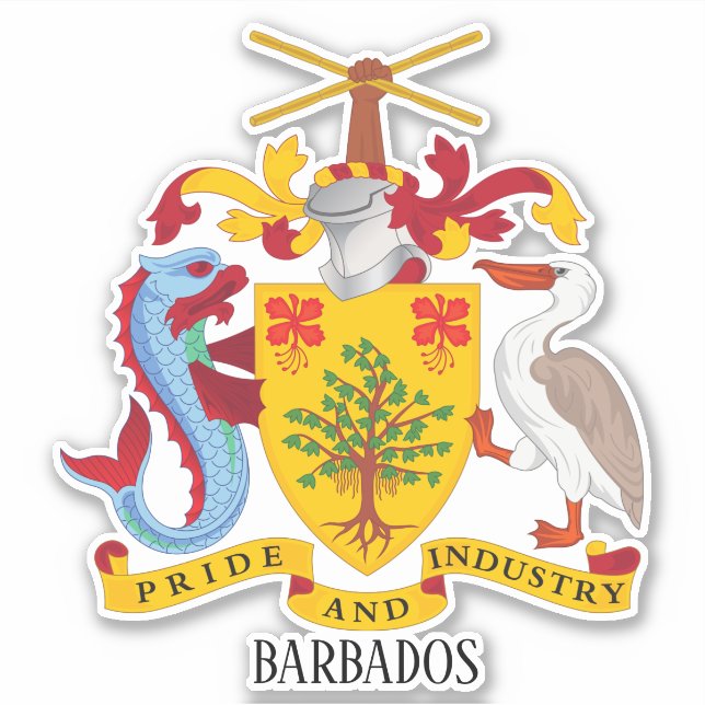 Pegatina Patriótico Del Escudo Nacional De Armas De Barbado (Anverso)