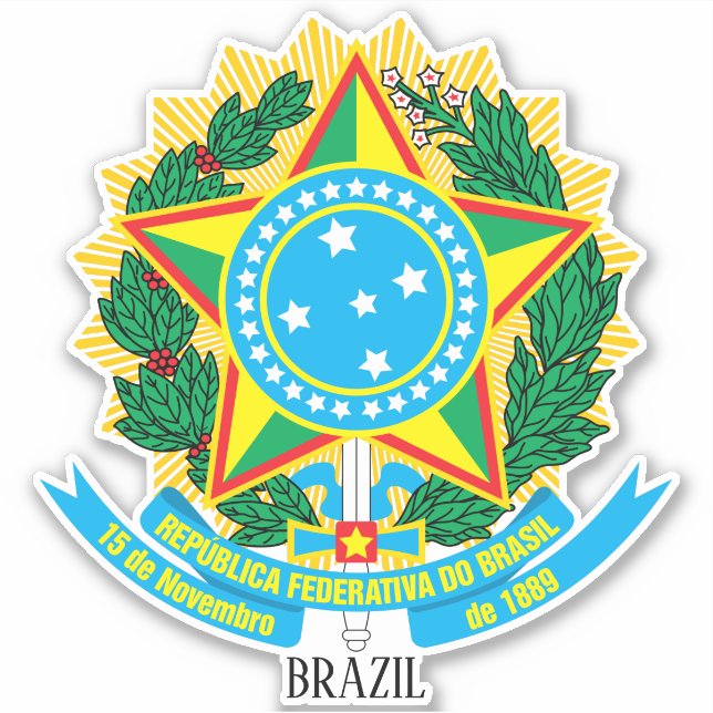 Pegatina Patriótico Del Escudo Nacional De Armas De Brasil (Anverso)