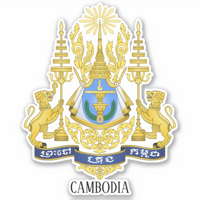 Pegatina Patriótico Del Escudo Nacional De Armas De Camboya (Anverso)