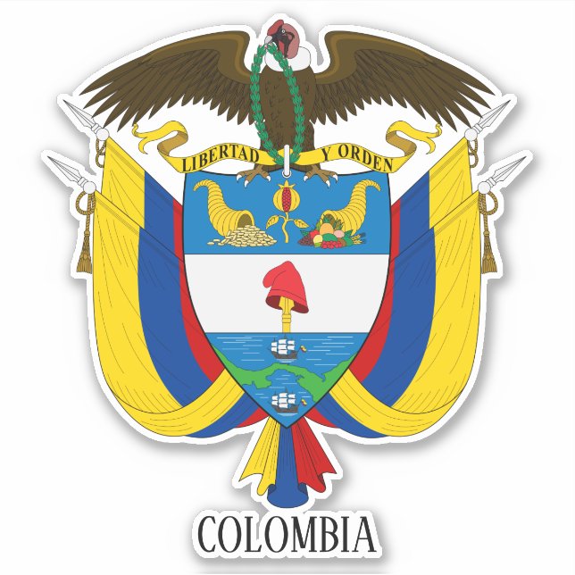 Pegatina Patriótico Del Escudo Nacional De Armas De Colombi (Anverso)