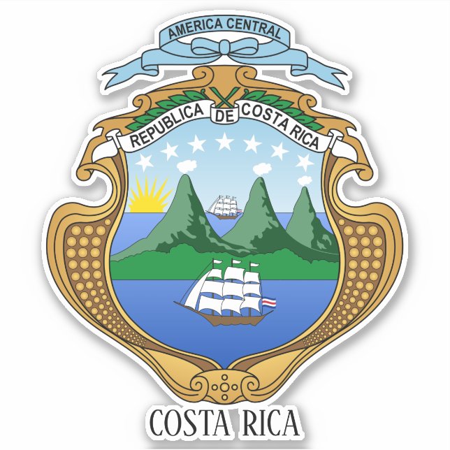 Pegatina Patriótico Del Escudo Nacional De Armas De Costa R (Anverso)