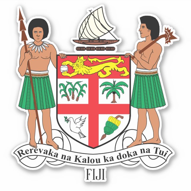 Pegatina Patriótico Del Escudo Nacional De Armas De Fiji (Anverso)