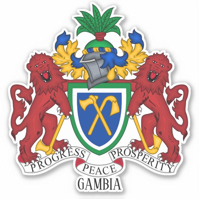 Pegatina Patriótico Del Escudo Nacional De Armas De Gambia (Anverso)
