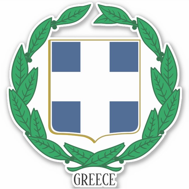 Pegatina Patriótico Del Escudo Nacional De Armas De Grecia (Anverso)